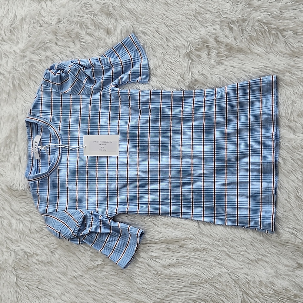 28. Frame Denim Twisted Sleeve Top Ciel Multi